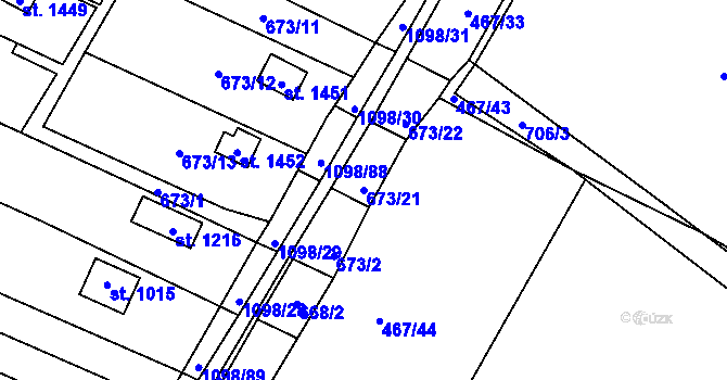 Parcela st. 673/21 v KÚ Veltrusy, Katastrální mapa