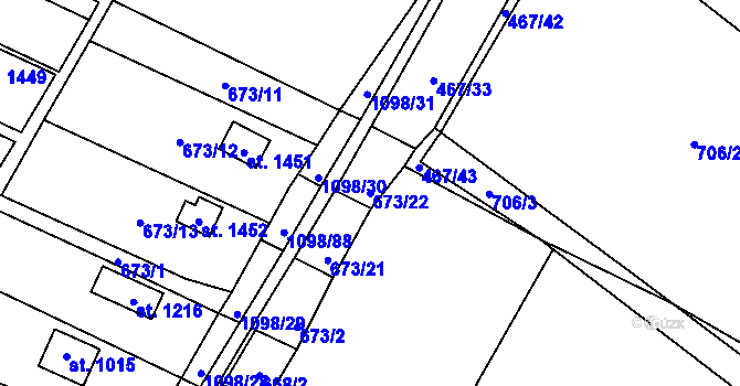 Parcela st. 673/22 v KÚ Veltrusy, Katastrální mapa