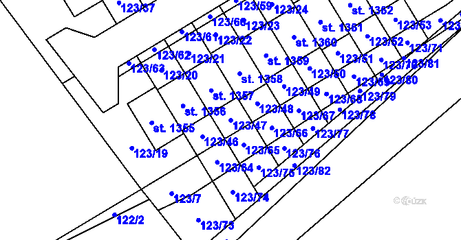Parcela st. 123/47 v KÚ Veltrusy, Katastrální mapa
