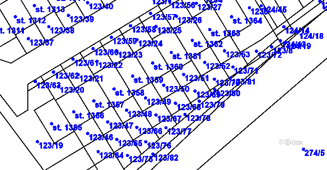 Parcela st. 123/50 v KÚ Veltrusy, Katastrální mapa
