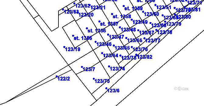 Parcela st. 123/64 v KÚ Veltrusy, Katastrální mapa