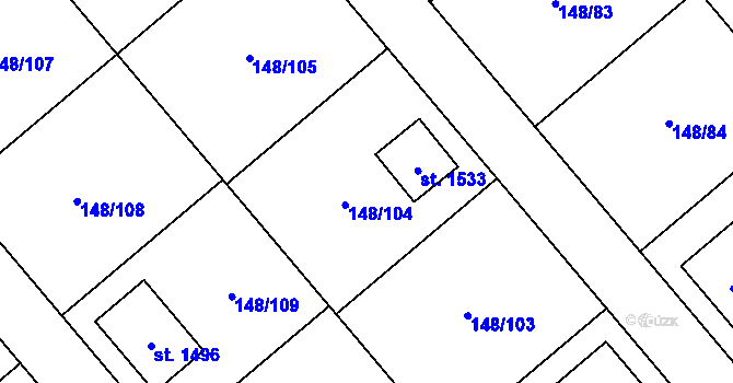Parcela st. 148/104 v KÚ Veltrusy, Katastrální mapa