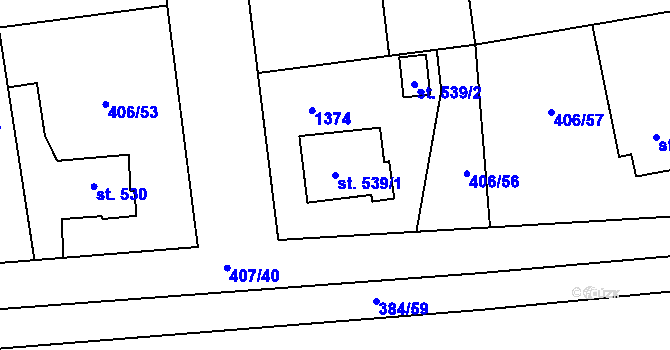 Parcela st. 539/1 v KÚ Veltrusy, Katastrální mapa