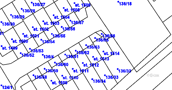 Parcela st. 136/63 v KÚ Veltrusy, Katastrální mapa