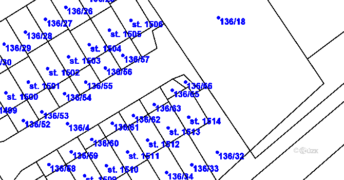 Parcela st. 136/65 v KÚ Veltrusy, Katastrální mapa