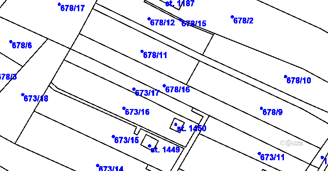 Parcela st. 678/16 v KÚ Veltrusy, Katastrální mapa