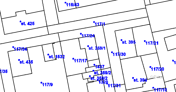 Parcela st. 359/1 v KÚ Veltrusy, Katastrální mapa