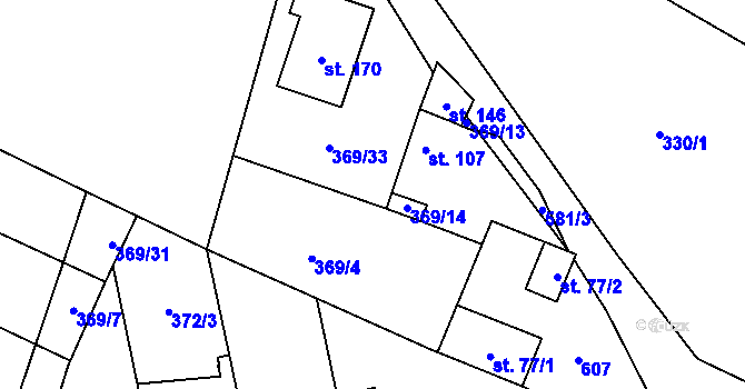 Parcela st. 369/45 v KÚ Velká Bučina, Katastrální mapa