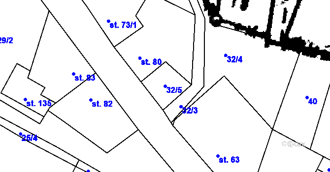 Parcela st. 32/5 v KÚ Velká Bučina, Katastrální mapa
