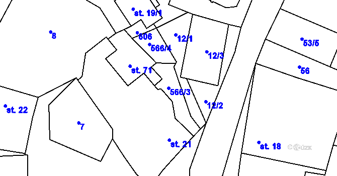 Parcela st. 566/3 v KÚ Velká Bučina, Katastrální mapa