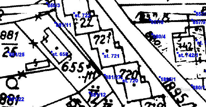 Parcela st. 721 v KÚ Velvary, Katastrální mapa