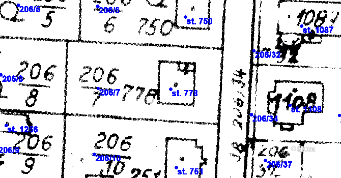 Parcela st. 778 v KÚ Velvary, Katastrální mapa