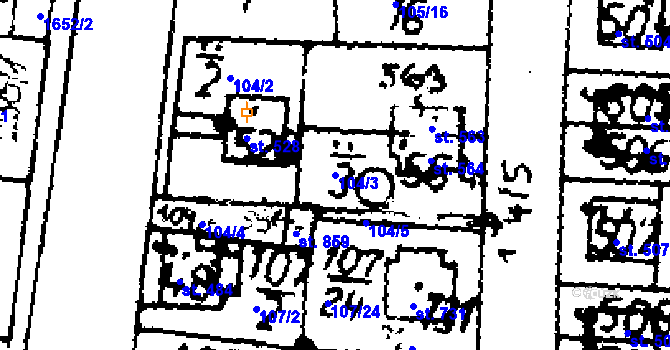 Parcela st. 104/3 v KÚ Velvary, Katastrální mapa