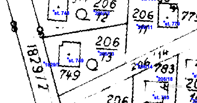 Parcela st. 206/13 v KÚ Velvary, Katastrální mapa