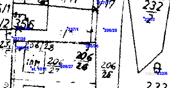 Parcela st. 206/26 v KÚ Velvary, Katastrální mapa