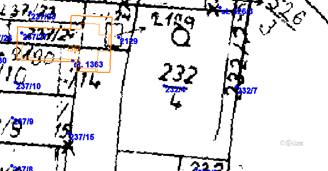 Parcela st. 232/4 v KÚ Velvary, Katastrální mapa