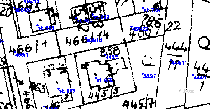 Parcela st. 445/5 v KÚ Velvary, Katastrální mapa