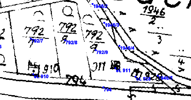 Parcela st. 792/9 v KÚ Velvary, Katastrální mapa