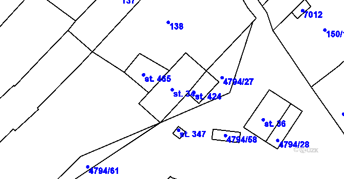 Parcela st. 34 v KÚ Vémyslice, Katastrální mapa