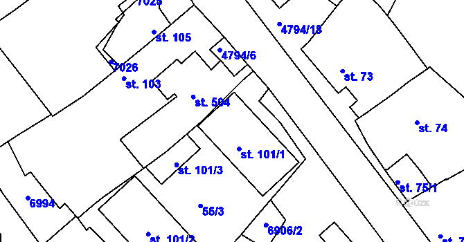 Parcela st. 101 v KÚ Vémyslice, Katastrální mapa