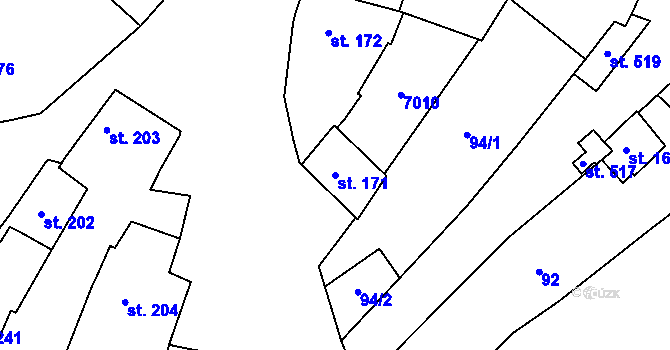 Parcela st. 171 v KÚ Vémyslice, Katastrální mapa