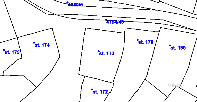 Parcela st. 173 v KÚ Vémyslice, Katastrální mapa