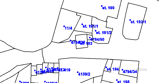 Parcela st. 193 v KÚ Vémyslice, Katastrální mapa