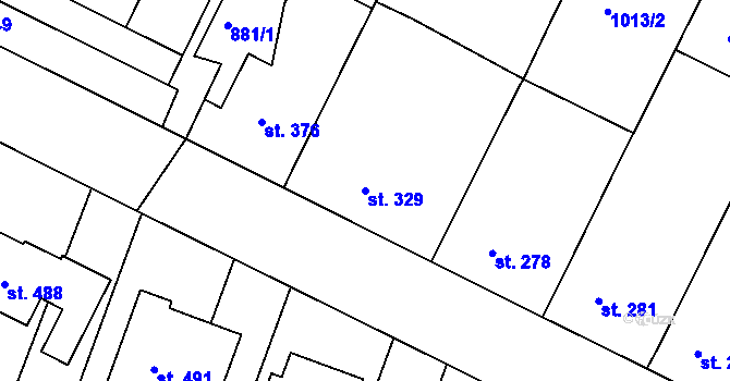 Parcela st. 329 v KÚ Vémyslice, Katastrální mapa