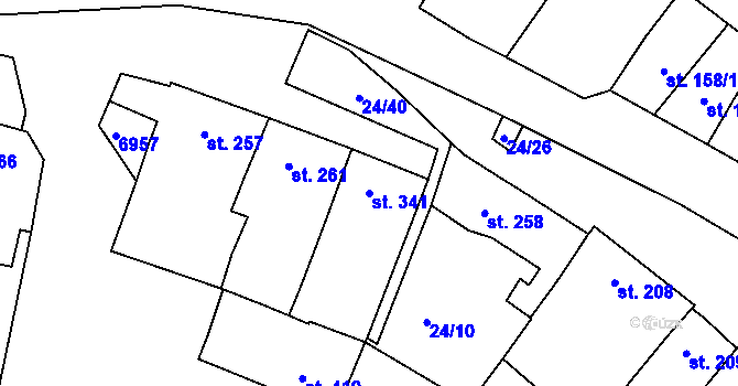 Parcela st. 341 v KÚ Vémyslice, Katastrální mapa