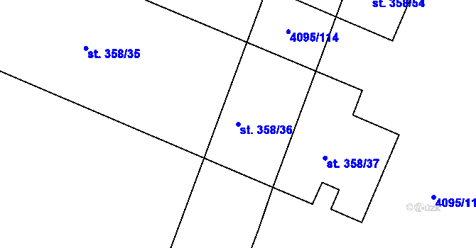 Parcela st. 358/36 v KÚ Vémyslice, Katastrální mapa