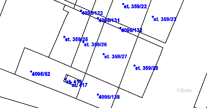 Parcela st. 359/27 v KÚ Vémyslice, Katastrální mapa