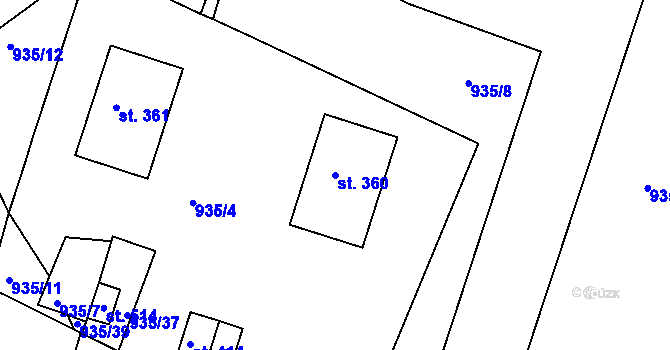 Parcela st. 360 v KÚ Vémyslice, Katastrální mapa