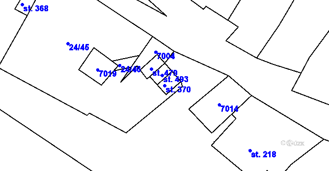 Parcela st. 370 v KÚ Vémyslice, Katastrální mapa
