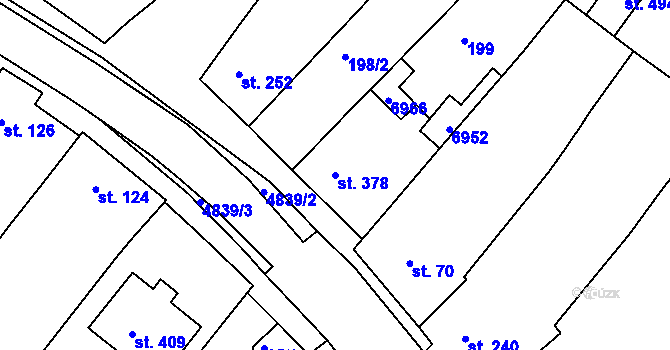 Parcela st. 378 v KÚ Vémyslice, Katastrální mapa