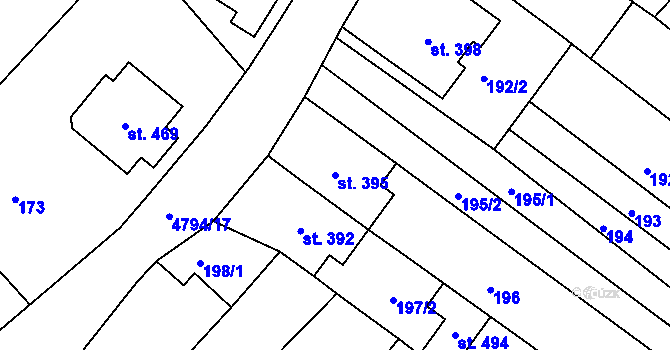 Parcela st. 395 v KÚ Vémyslice, Katastrální mapa