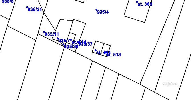 Parcela st. 414 v KÚ Vémyslice, Katastrální mapa