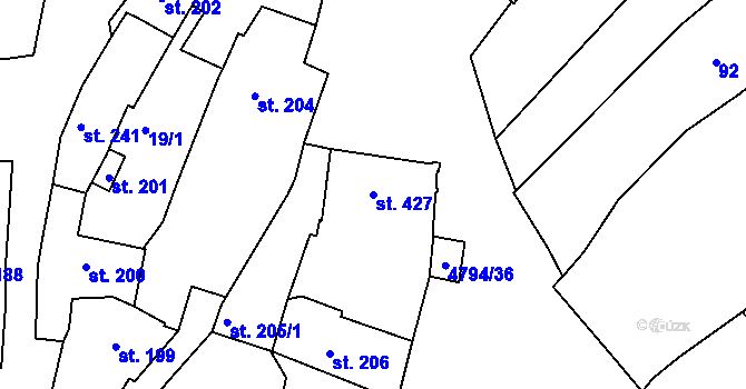 Parcela st. 427 v KÚ Vémyslice, Katastrální mapa