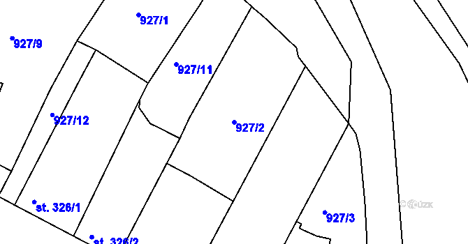 Parcela st. 927/2 v KÚ Vémyslice, Katastrální mapa