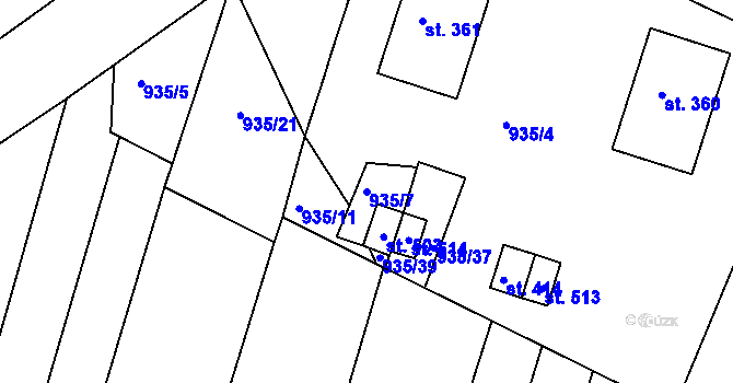 Parcela st. 935/7 v KÚ Vémyslice, Katastrální mapa