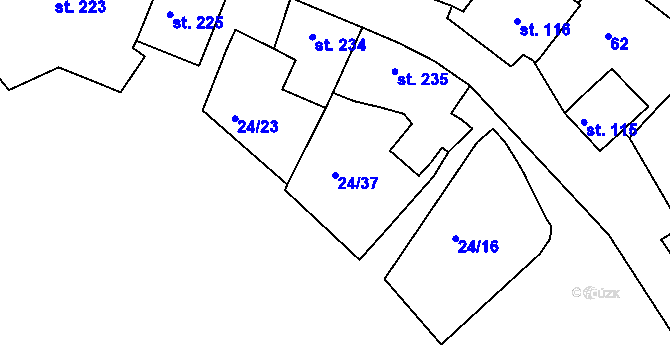 Parcela st. 24/37 v KÚ Vémyslice, Katastrální mapa