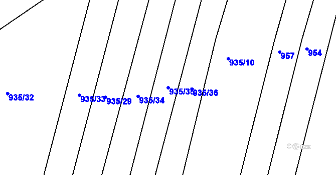 Parcela st. 935/35 v KÚ Vémyslice, Katastrální mapa