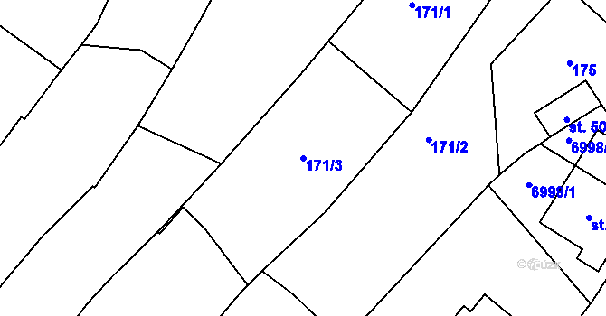 Parcela st. 171/3 v KÚ Vémyslice, Katastrální mapa