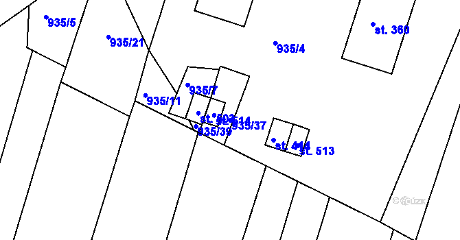 Parcela st. 935/37 v KÚ Vémyslice, Katastrální mapa