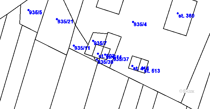 Parcela st. 514 v KÚ Vémyslice, Katastrální mapa