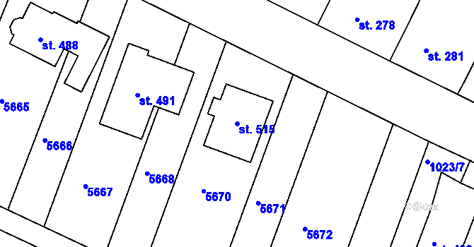 Parcela st. 515 v KÚ Vémyslice, Katastrální mapa