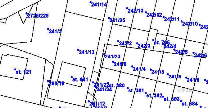 Parcela st. 241/23 v KÚ Vendolí, Katastrální mapa