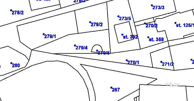 Parcela st. 279/5 v KÚ Vendolí, Katastrální mapa