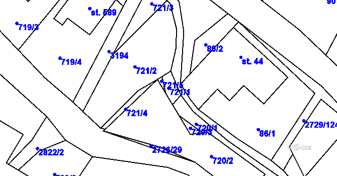 Parcela st. 721/1 v KÚ Vendolí, Katastrální mapa