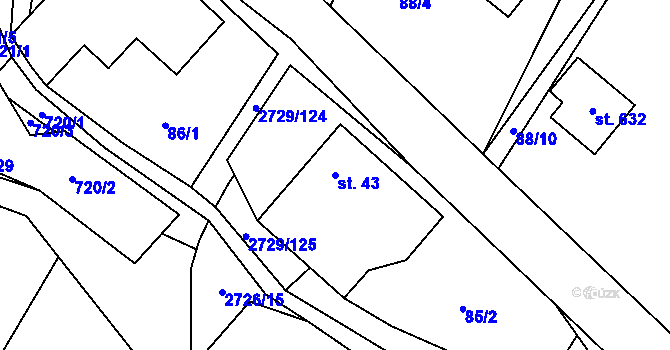 Parcela st. 43 v KÚ Vendolí, Katastrální mapa