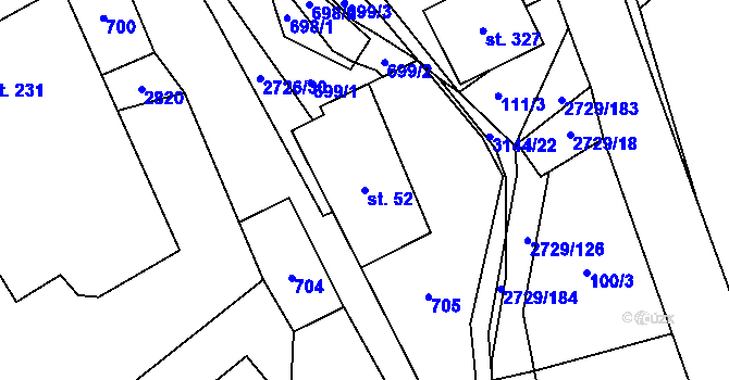 Parcela st. 52 v KÚ Vendolí, Katastrální mapa